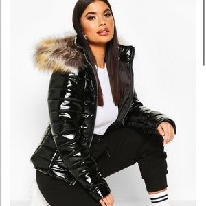 boohoo faux fur trim hooded coat
